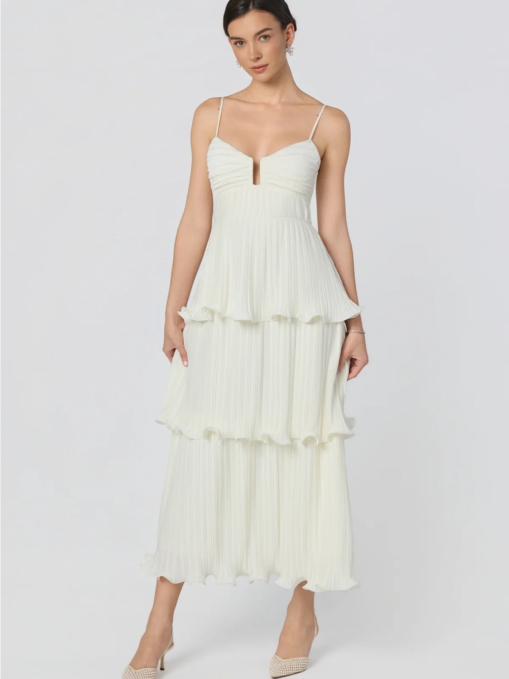 ASTR NEW Lupin White Tiered Spaghetti-Strap Maxi Dress